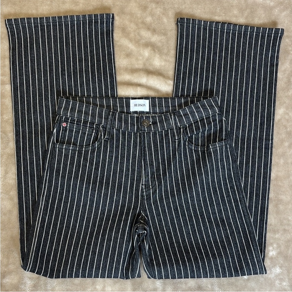Hudson Rosalie High Rise Wide Leg Ankle Black w/ White Pinstripes Womens Size 25 - Picture 8 of 14